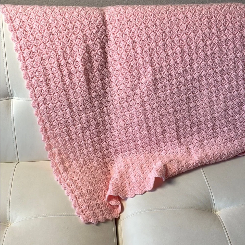 Homemade Pink Textured Knit Throw Blanket